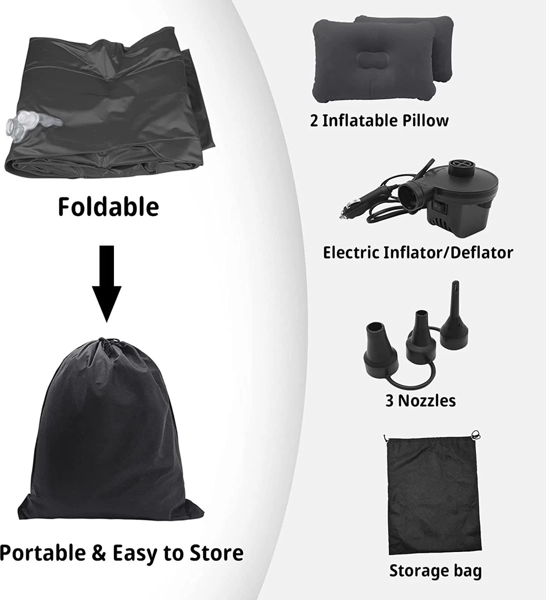 Flightmode - Opblaasbaar Matras Voor Auto, Opblaasbaar Bed, Autostoel, Comfortabel, Met Elektrische Luchtpomp En 3 Adapters, 2 Kussens En Transporttas, Voor Camping, Reizen, Strand 2 Flightmode - Opblaasbaar Matras Voor Auto, Opblaasbaar Bed, Autostoel, Comfortabel, Met Elektrische Luchtpomp En 3 Adapters, 2 Kussens En Transporttas, Voor Camping, Reizen, Strand - Afbeelding 2