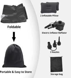 Opblaasbaar Matras Voor In De Auto, Opblaasbaar Bed, Opvouwbaar, Comfortabele Autostoel, Automatras Met Elektrische Luchtpomp En 3 Adapters, 2 Kussens En Draagtas, Voor Camping, Reizen (zwart) -Intex Deals Winkel 1093x1200