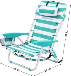 Strandstoel Met Afneembare Hoofdsteun, Draagbare Klapstoel, Campingstoel, Rugleuning Tot 180° Verstelbaar, Met Bekerhouder En Zijvak, Groene En Witte Strepen GCB62JW -Intex Deals Winkel 1113x1200