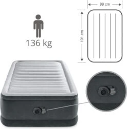 Intex Luchtbed - 1-Persoons - 99 X 191 X 46 Cm - Grijs - Met Ingebouwde Pomp, Hoeslaken Zwart En Reparatieset -Intex Deals Winkel 1177x1200 1