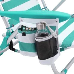 Strandstoel Met Afneembare Hoofdsteun, Draagbare Klapstoel, Campingstoel, Rugleuning Tot 180° Verstelbaar, Met Bekerhouder En Zijvak, Groene En Witte Strepen GCB62JW -Intex Deals Winkel 1199x1200 1