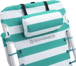 Strandstoel Met Afneembare Hoofdsteun, Draagbare Klapstoel, Campingstoel, Rugleuning Tot 180° Verstelbaar, Met Bekerhouder En Zijvak, Groene En Witte Strepen GCB62JW -Intex Deals Winkel 1200x1038