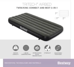 Bestway 3-in-1 Luchtbed - Connect - Zwart - 188x99cm - PVC/Polyester - Single, Double Single En Twin Opblaasbed - Tritech Materiaal - I-Beam Constructie -Intex Deals Winkel 1200x1090 1