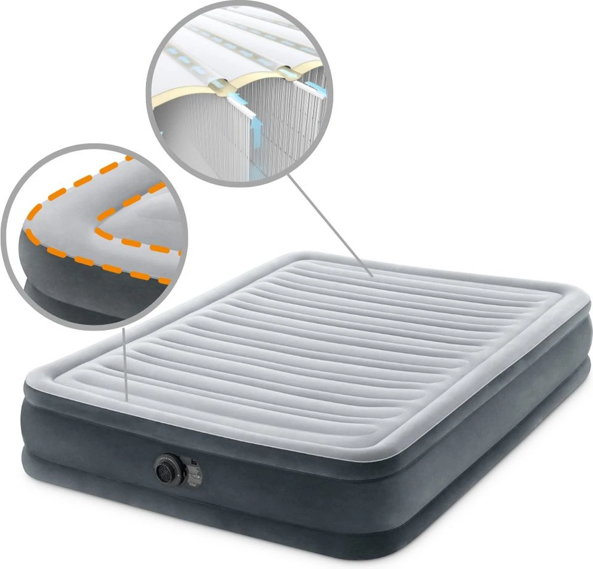 Intex Luchtbed - Twijfelaar - 137 X 191 X 33 Cm - Grijs - Met Ingebouwde Pomp, Hoeslaken Antraciet En Reparatieset 9 Intex Luchtbed - Twijfelaar - 137 X 191 X 33 Cm - Grijs - Met Ingebouwde Pomp, Hoeslaken Antraciet En Reparatieset - Afbeelding 9