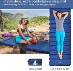 Hikr® Slaapmat 10cm+ Dikte - Comfortabel Luchtmatras - Zelfopblazend Met De Voet - TPU+40D Nylon - Slaapmatje Eenpersoons En Uit Te Breiden Tot Tweepersoons - Slaapmat Met Ingebouwde Pomp -Intex Deals Winkel 1200x1159