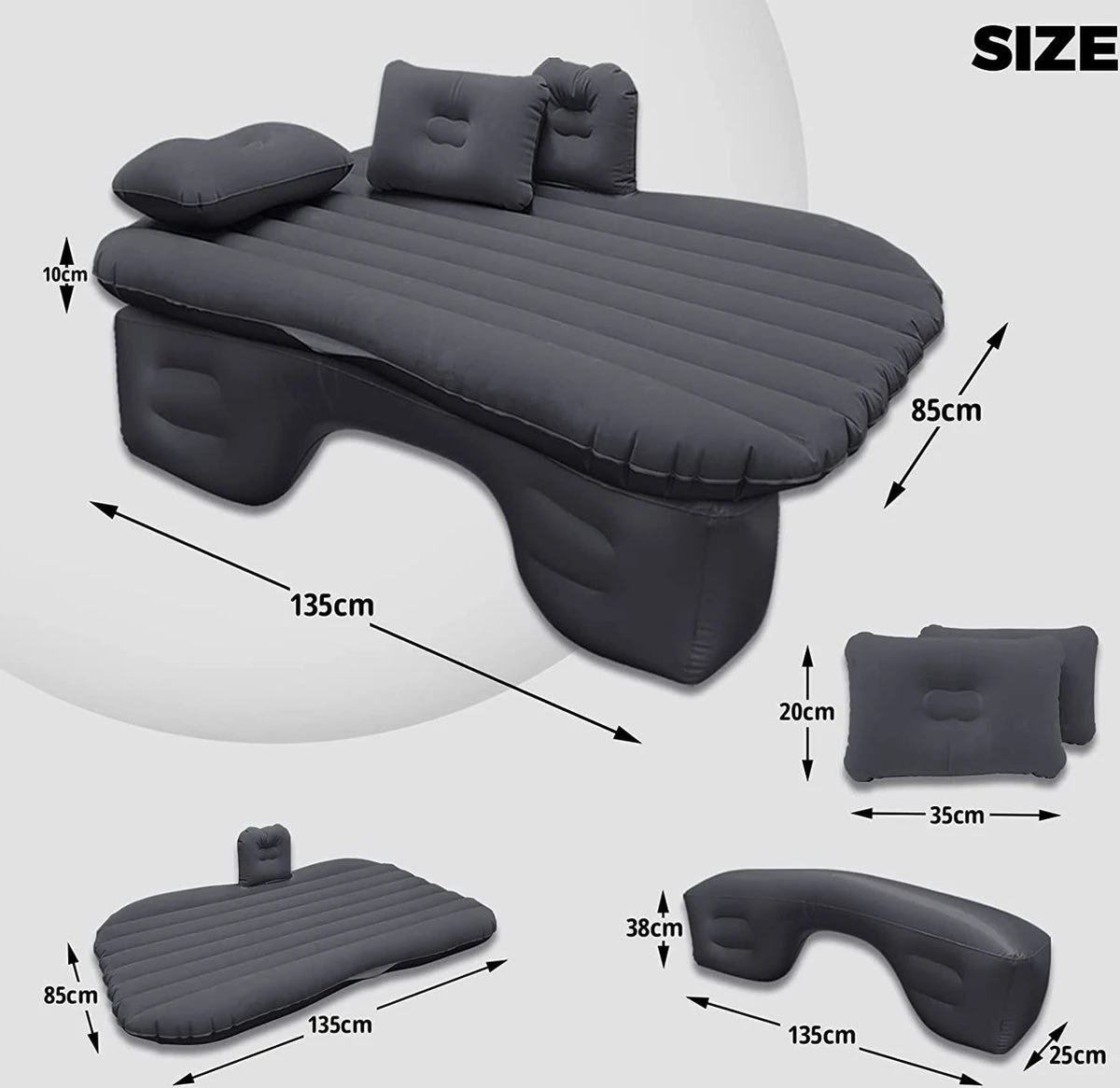 Flightmode - Opblaasbaar Matras Voor Auto, Opblaasbaar Bed, Autostoel, Comfortabel, Met Elektrische Luchtpomp En 3 Adapters, 2 Kussens En Transporttas, Voor Camping, Reizen, Strand 3 Flightmode - Opblaasbaar Matras Voor Auto, Opblaasbaar Bed, Autostoel, Comfortabel, Met Elektrische Luchtpomp En 3 Adapters, 2 Kussens En Transporttas, Voor Camping, Reizen, Strand - Afbeelding 3