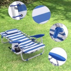 Naqsh Store Strandstoel Met Hoofdkussen, Aluminium, Draagbare Vouwstoel, Campingstoel, Opvouwbaar En Verstelbaar, Zoals Een Rugzak Draagbaar, Buitenstoel, Blauw En Wit Gestreept GCB62BU -Intex Deals Winkel 1200x1200 147