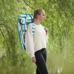 Strandstoel Met Afneembare Hoofdsteun, Draagbare Klapstoel, Campingstoel, Rugleuning Tot 180° Verstelbaar, Met Bekerhouder En Zijvak, Groene En Witte Strepen GCB62JW -Intex Deals Winkel 1200x1200 149