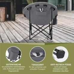 Skandika Moonchair Sirkka – Campingstoelen – Klapstoel – Vouwstoel – Kampeerstoel - Grote, Comfortabele, Campingstoel Opvouwbaar, Gepolsterd, Koelvak, Drinkhouder, Draaggreep En Draagtas, Antislipvoetjes - Max. 150 Kg – Zwart/grijs -Intex Deals Winkel 1200x1200 156