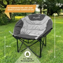 Skandika Moonchair Sirkka – Campingstoelen – Klapstoel – Vouwstoel – Kampeerstoel - Grote, Comfortabele, Campingstoel Opvouwbaar, Gepolsterd, Koelvak, Drinkhouder, Draaggreep En Draagtas, Antislipvoetjes - Max. 150 Kg – Zwart/grijs -Intex Deals Winkel 1200x1200 160