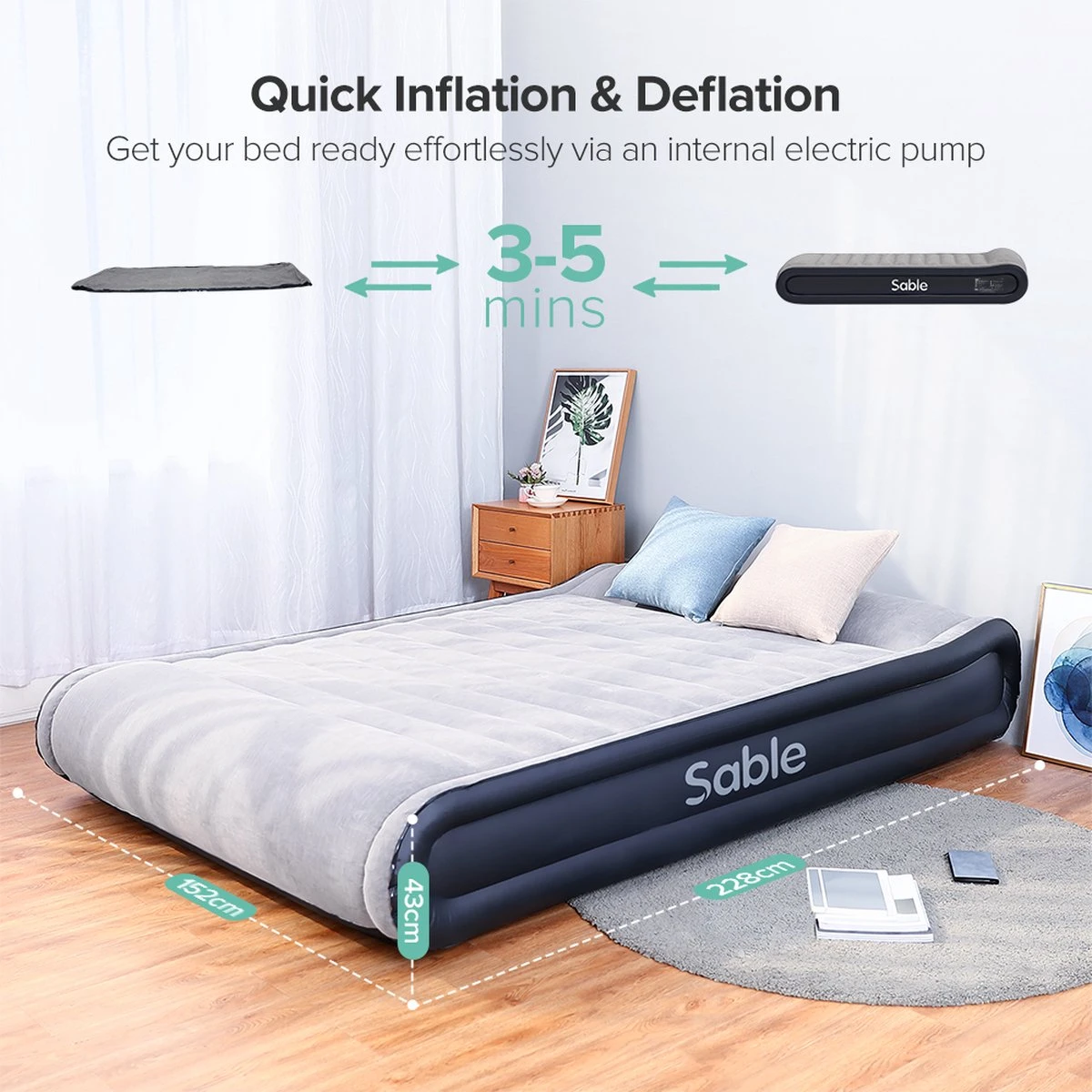 Sable Luxe Queen Size 2 Persoons Luchtmatras Met Ingebouwd Kussen, Opblaasbaar Luchtbed Met Ingebouwde Elektrische Pomp Voor Kamperen, Reizen Of Overnachtende Gasten Of Festival 5 Sable Luxe Queen Size 2 Persoons Luchtmatras Met Ingebouwd Kussen, Opblaasbaar Luchtbed Met Ingebouwde Elektrische Pomp Voor Kamperen, Reizen Of Overnachtende Gasten Of Festival - Afbeelding 5