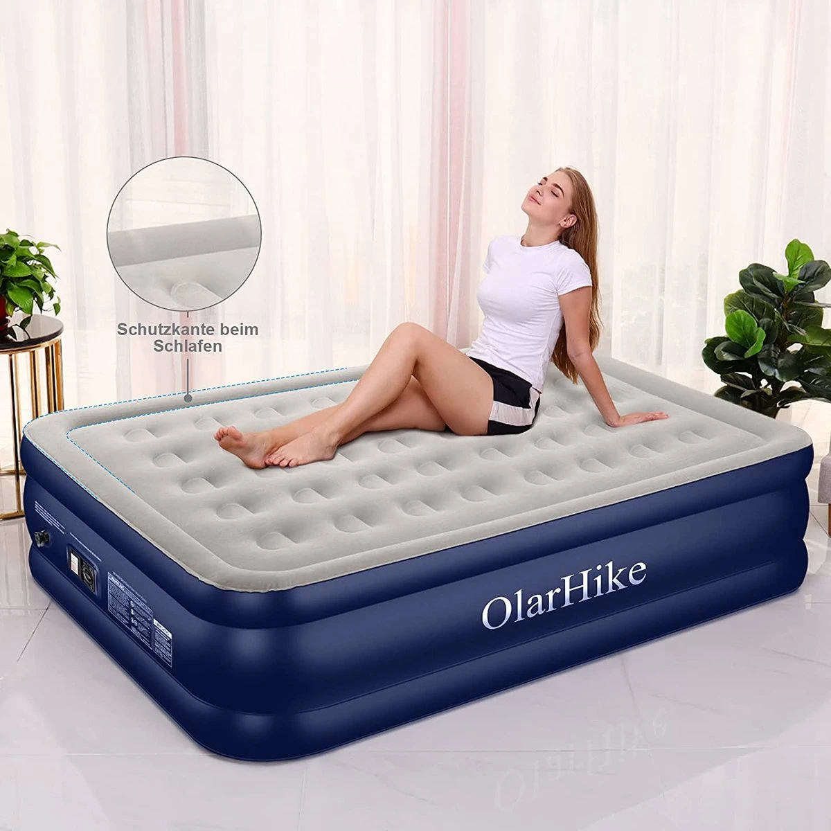 OlarHike Queen Size Luchtmatras Met Geïntegreerde Elektrische Pomp, Zelfopblazend Luchtbed, Voor 2 Personen, Premium Gastenbed, Opblaasbaar Matras Voor Camping Of Thuisgebruik, 203 X 152 X 46 Cm 6 OlarHike Queen Size Luchtmatras Met Geïntegreerde Elektrische Pomp, Zelfopblazend Luchtbed, Voor 2 Personen, Premium Gastenbed, Opblaasbaar Matras Voor Camping Of Thuisgebruik, 203 X 152 X 46 Cm - Afbeelding 6