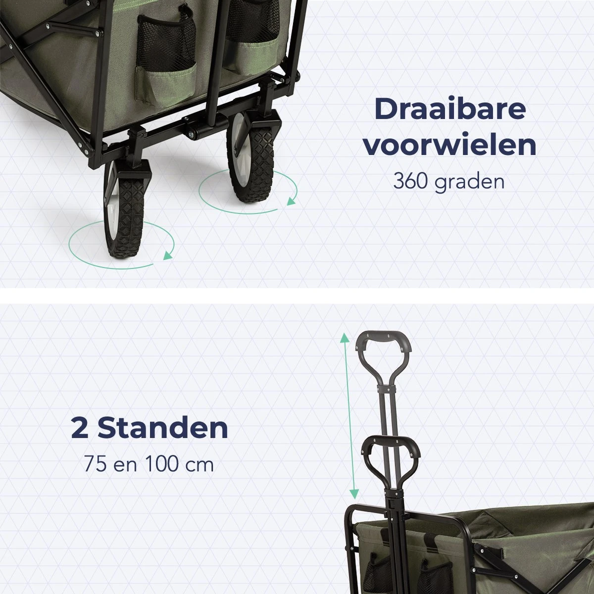 LifeGoods Bolderkar - Opvouwbaar - Draaibare Wielen - 2 Standen - 70KG Draagkracht - Groen 4 LifeGoods Bolderkar - Opvouwbaar - Draaibare Wielen - 2 Standen - 70KG Draagkracht - Groen - Afbeelding 4