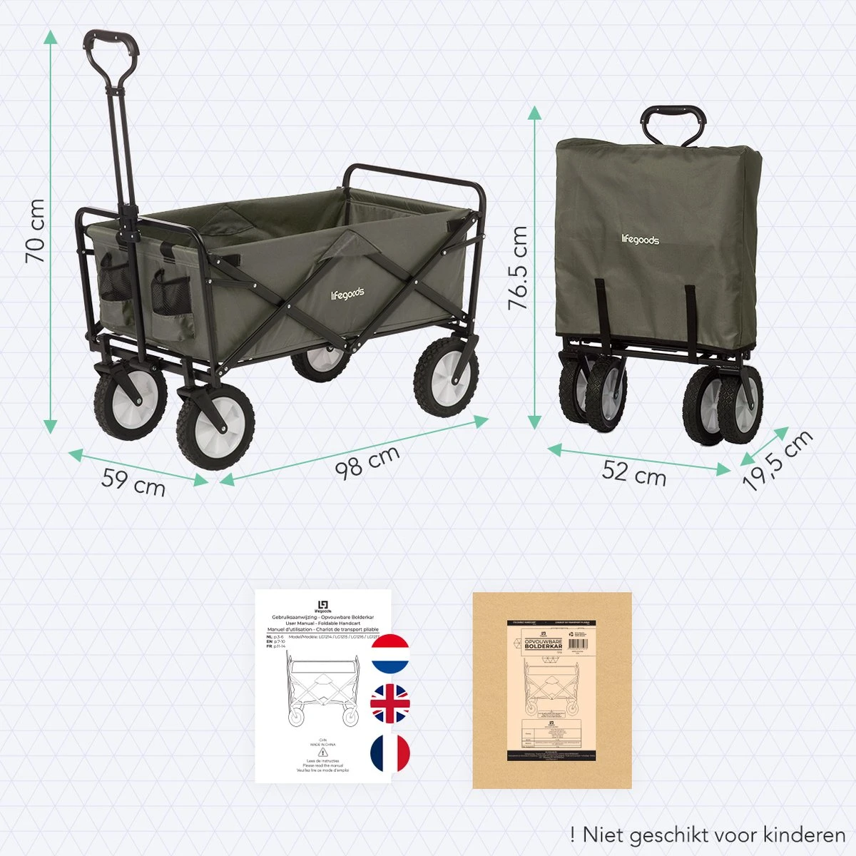 LifeGoods Bolderkar - Opvouwbaar - Draaibare Wielen - 2 Standen - 70KG Draagkracht - Groen 7 LifeGoods Bolderkar - Opvouwbaar - Draaibare Wielen - 2 Standen - 70KG Draagkracht - Groen - Afbeelding 7
