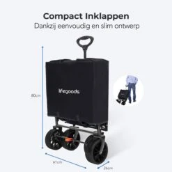 LifeGoods Bolderkar - Opvouwbaar - Tot 120KG - 103L - Extra Draagtas En Duwstang - Wasbaar Polyester - 98x45cm - Zwart/Grijs -Intex Deals Winkel 1200x1200 938