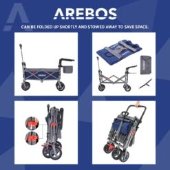 AREBOS Premium Steekwagen Met Dak Opvouwbare Tuinkar Handkar Bolderkar Blauw / Grijs -Intex Deals Winkel 1200x1200 983