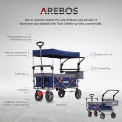 AREBOS Premium Steekwagen Met Dak Opvouwbare Tuinkar Handkar Bolderkar Blauw / Grijs -Intex Deals Winkel 1200x1200 984