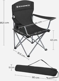 MIRA Home - Campingstoel Set Van 2 Inklapbaar - Klapstoel Met Robuust Frame - Met Flessenhouder - 76 X 51.5 X 95.5 Cm - Zwart -Intex Deals Winkel 866x1200